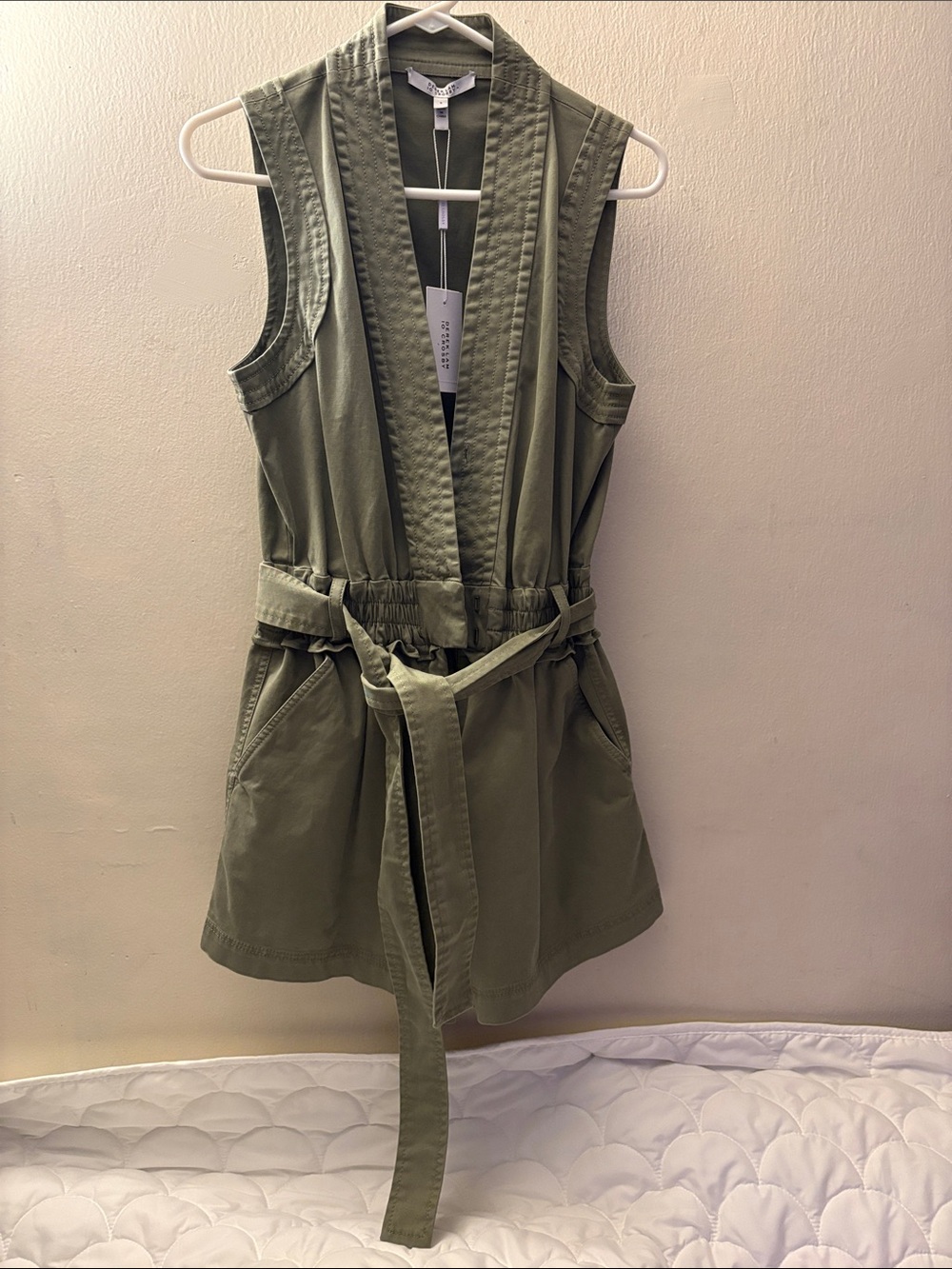 10 Crosby Derek Lam Olive Sleeveless Belted Romper